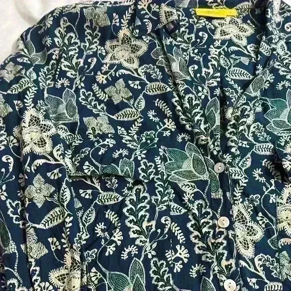 Roller Rabbit 100% Cotton Embroidered Tunic Shift Top Pockets| Teal & Cream S - Picture 7 of 9